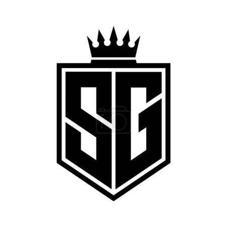 SG Letter Logo monogram bold shield geometric shape with crown outline black and white style design template