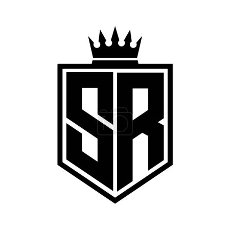 Foto de SR Carta Logo monograma escudo negrita forma geométrica con contorno de la corona plantilla de diseño de estilo blanco y negro - Imagen libre de derechos