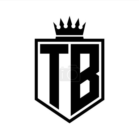 TB Letter Logo monogram bold shield geometric shape with crown outline black and white style design template