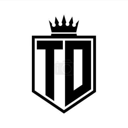 TD Letter Logo monogram bold shield geometric shape with crown outline black and white style design template
