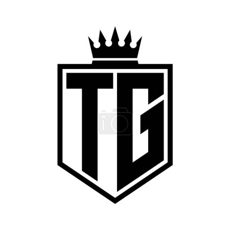 TG Letter Logo monogram bold shield geometric shape with crown outline black and white style design template