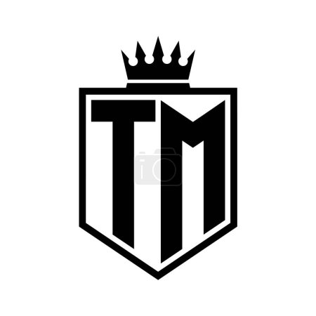 TM Letter Logo monogram bold shield geometric shape with crown outline black and white style design template