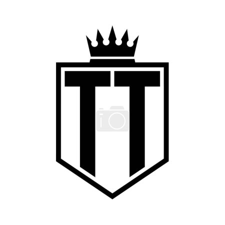 TT Carta Logo monograma escudo en negrita forma geométrica con contorno de la corona plantilla de diseño de estilo blanco y negro