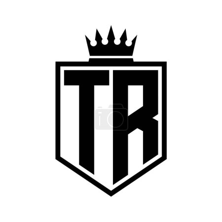 TR Letter Logo monogram bold shield geometric shape with crown outline black and white style design template