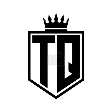 TQ Letter Logo monogram bold shield geometric shape with crown outline black and white style design template