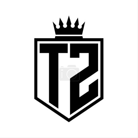 Lettre TZ Logo monogramme gras bouclier forme géométrique avec contour de la couronne modèle de conception de style noir et blanc