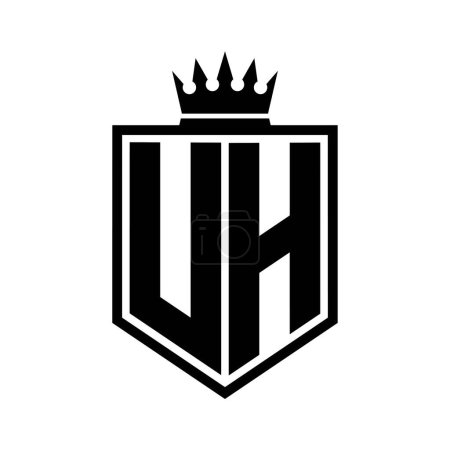 UH Letter Logo monogram bold shield geometric shape with crown outline black and white style design template
