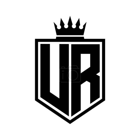 UR Letter Logo monogram bold shield geometric shape with crown outline black and white style design template