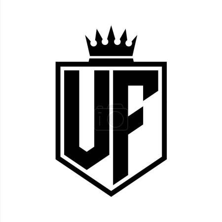 VF Lettre Logo monogramme gras bouclier forme géométrique avec contour de la couronne modèle de conception de style noir et blanc