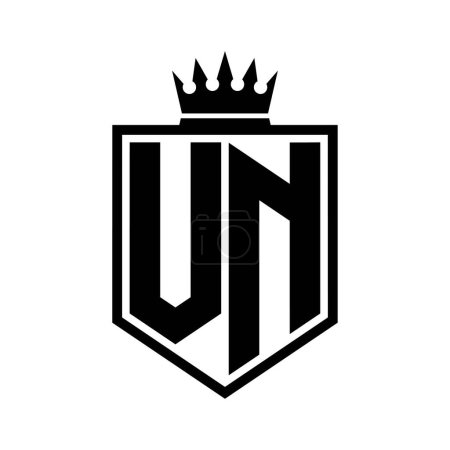 VN Letter Logo Monogramm fett Schild geometrische Form mit Krone Umriss schwarz und weiß Stil Design-Vorlage