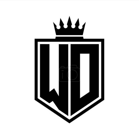 WD Letter Logo monogram bold shield geometric shape with crown outline black and white style design template