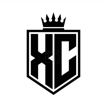 XC Lettre Logo monogramme gras bouclier forme géométrique avec contour de la couronne modèle de conception de style noir et blanc