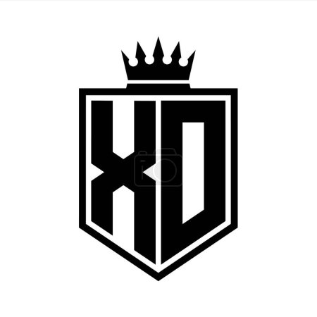 XD Letter Logo Monogramm fett Schild geometrische Form mit Krone Umriss schwarz und weiß Stil Design-Vorlage
