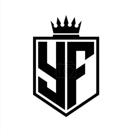 YF Letter Logo Monogramm fett Schild geometrische Form mit Krone Umriss schwarz und weiß Stil Design-Vorlage