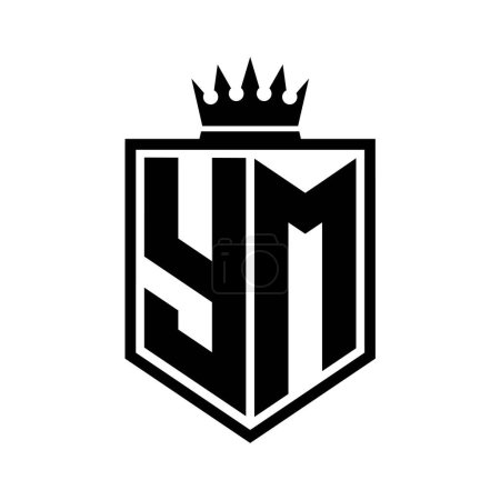 Lettre YM Logo monogramme gras bouclier forme géométrique avec contour de la couronne modèle de conception de style noir et blanc