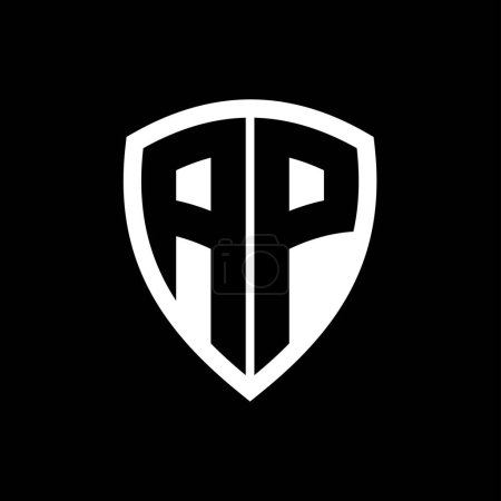AP monogram logo with bold letters shield shape with black and white color design template