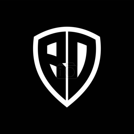 Logo monograma BD con forma de escudo de letras en negrita con plantilla de diseño de color blanco y negro