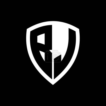 Logo monograma BJ con forma de escudo de letras en negrita con plantilla de diseño de color blanco y negro