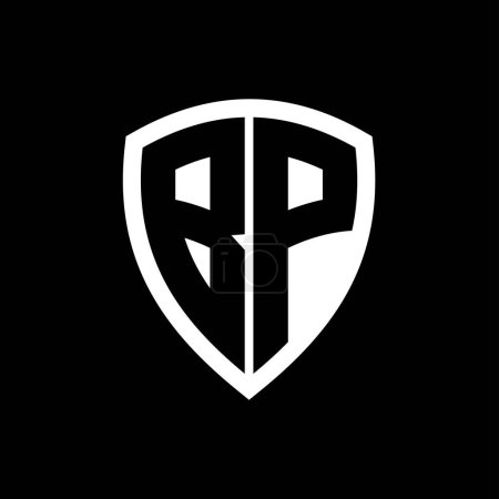 Logo monograma BP con forma de escudo de letras en negrita con plantilla de diseño de color blanco y negro