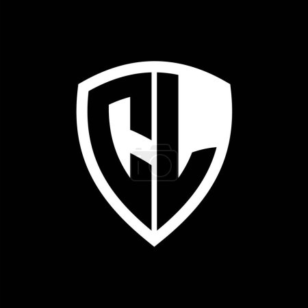 Logo del monograma CL con forma de escudo de letras en negrita con plantilla de diseño de color blanco y negro