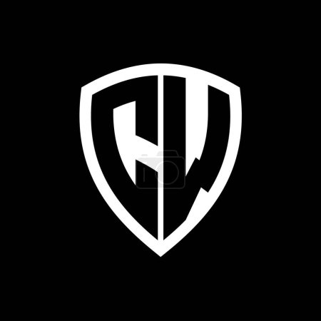 CW monogram logo with bold letters shield shape with black and white color design template