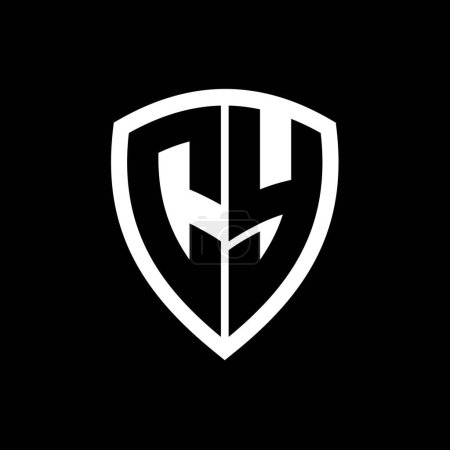 Logo monogramme CY avec lettres audacieuses forme de bouclier avec modèle de conception de couleur noir et blanc