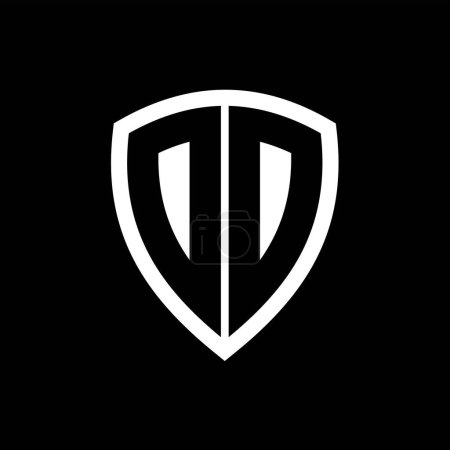 Logo monograma DD con forma de escudo de letras en negrita con plantilla de diseño de color blanco y negro