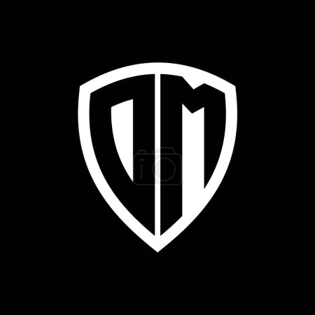 Logo monograma DM con forma de escudo de letras en negrita con plantilla de diseño de color blanco y negro