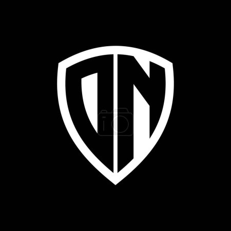 Logo monogramme DN avec lettres en gras forme de bouclier avec modèle de conception de couleur noir et blanc