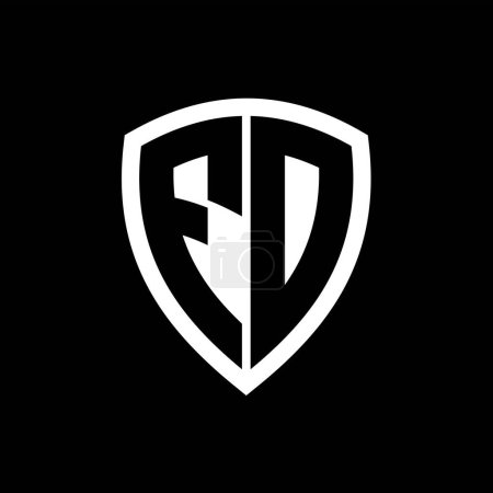 Logo monograma FD con forma de escudo de letras en negrita con plantilla de diseño de color blanco y negro