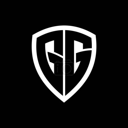Logo monogramme GG avec lettres audacieuses forme de bouclier avec modèle de conception de couleur noir et blanc