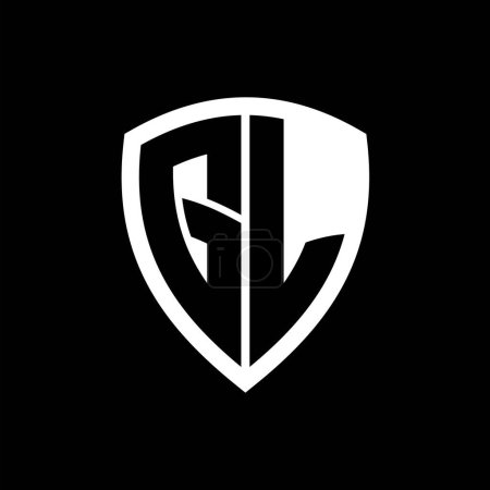 Logo monograma GL con forma de escudo de letras en negrita con plantilla de diseño de color blanco y negro