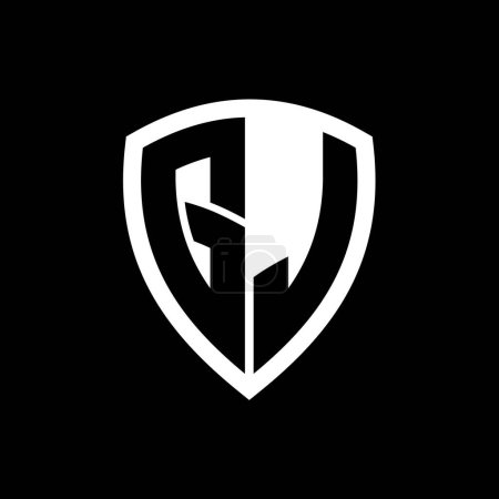 Logo monograma GJ con forma de escudo de letras en negrita con plantilla de diseño de color blanco y negro