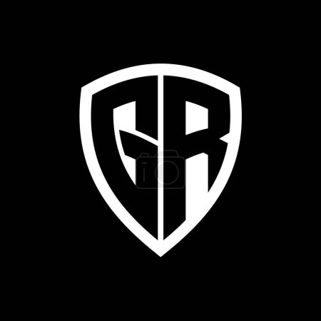 Logo monograma GR con forma de escudo de letras en negrita con plantilla de diseño de color blanco y negro