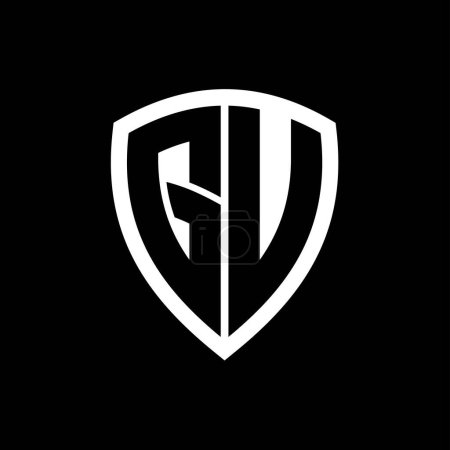 Logo monograma GU con forma de escudo de letras en negrita con plantilla de diseño de color blanco y negro