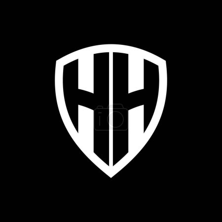 Logo monogramme HH avec lettres audacieuses forme de bouclier avec modèle de conception de couleur noir et blanc