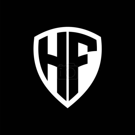 Logo monograma HF con forma de escudo de letras en negrita con plantilla de diseño de color blanco y negro