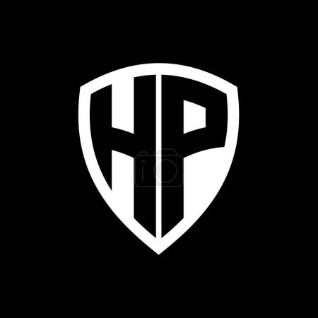 Téléchargez les photos : HP logo monogramme avec des lettres audacieuses forme de bouclier avec modèle de conception de couleur noir et blanc - en image libre de droit
