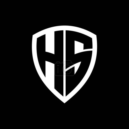 Logo de monograma HS con forma de escudo de letras en negrita con plantilla de diseño de color blanco y negro