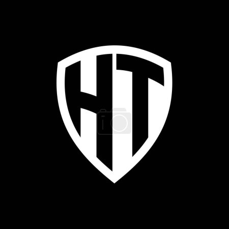 HT monogram logo with bold letters shield shape with black and white color design template