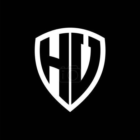 Logo monograma HV con forma de escudo de letras en negrita con plantilla de diseño de color blanco y negro