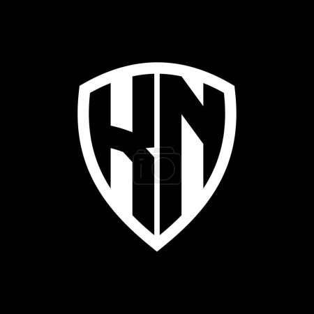Logotipo de monograma KN con forma de escudo de letras en negrita con plantilla de diseño de color blanco y negro