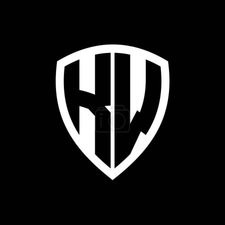 Logo monogramme KW avec lettres audacieuses forme de bouclier avec modèle de conception de couleur noir et blanc