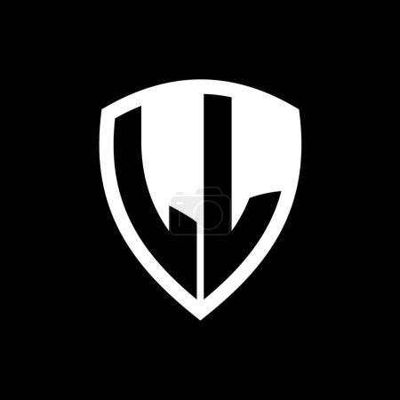 Logotipo del monograma LL con forma de escudo de letras en negrita con plantilla de diseño de color blanco y negro