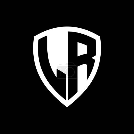 Logotipo del monograma LR con forma de escudo de letras en negrita con plantilla de diseño de color blanco y negro