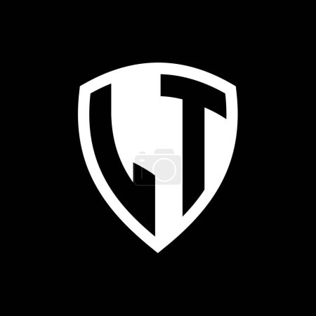 Téléchargez les photos : Logo monogramme LT avec lettres audacieuses forme de bouclier avec modèle de conception de couleur noir et blanc - en image libre de droit