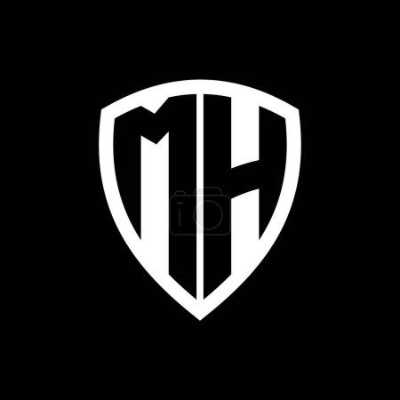 MH monogram logo with bold letters shield shape with black and white color design template