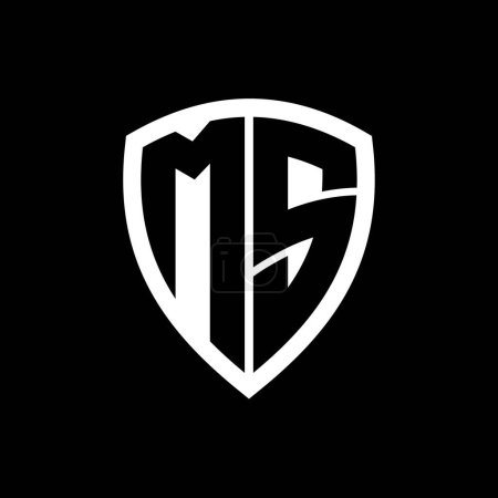 Logo monogramme MS avec lettres audacieuses forme de bouclier avec modèle de conception de couleur noir et blanc