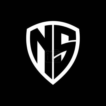 Logo monograma NS con forma de escudo de letras en negrita con plantilla de diseño de color blanco y negro