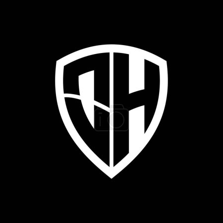 Logo monograma OH con forma de escudo de letras en negrita con plantilla de diseño de color blanco y negro